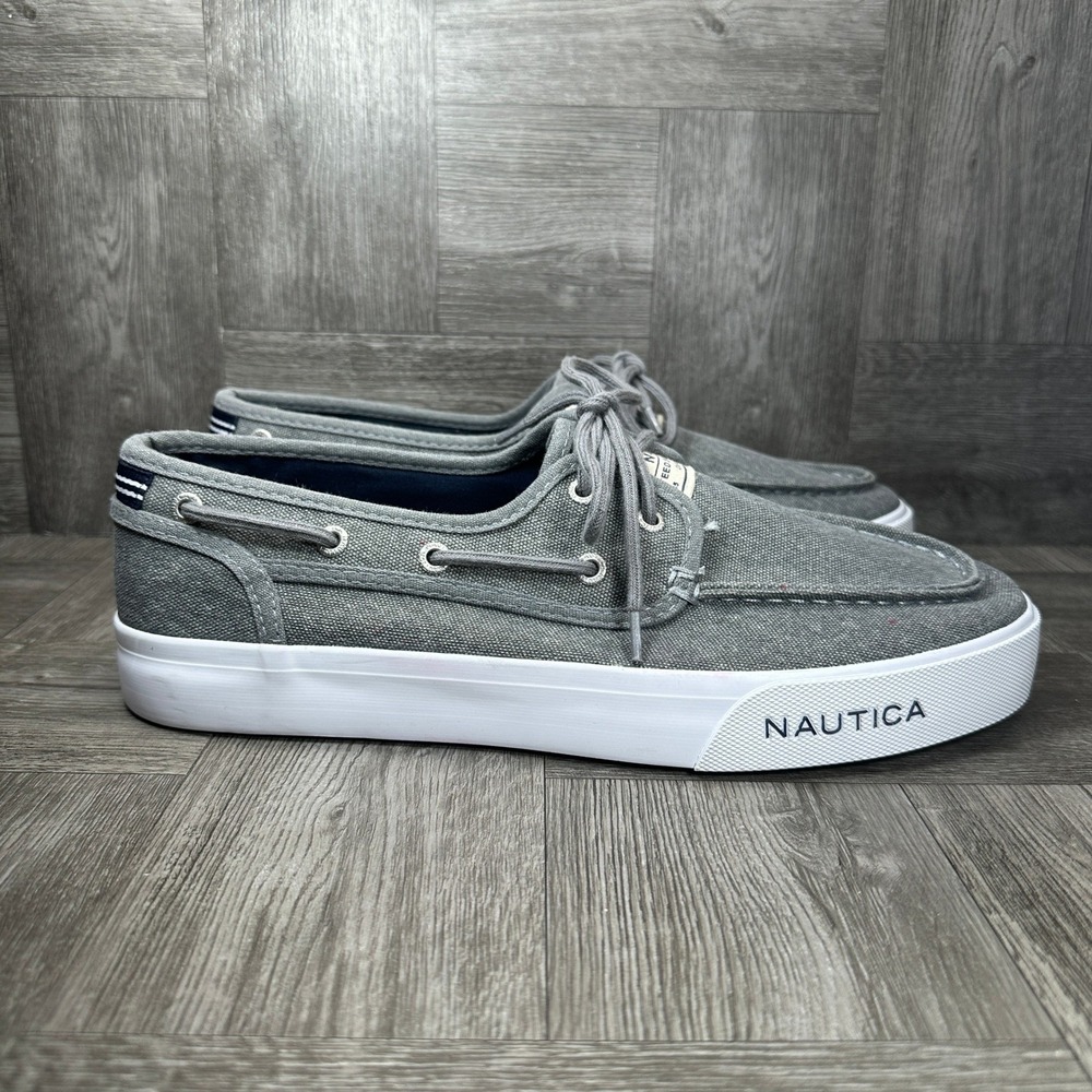 Nautica Mens Boat Shoes Size 11 Grey Canvas Spinnaker Casual Loafers NEW